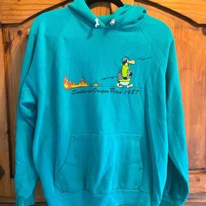 Vintage Wildland Fire Sweatshirt with Opus Penguin cartoon & drip torch 1987 era